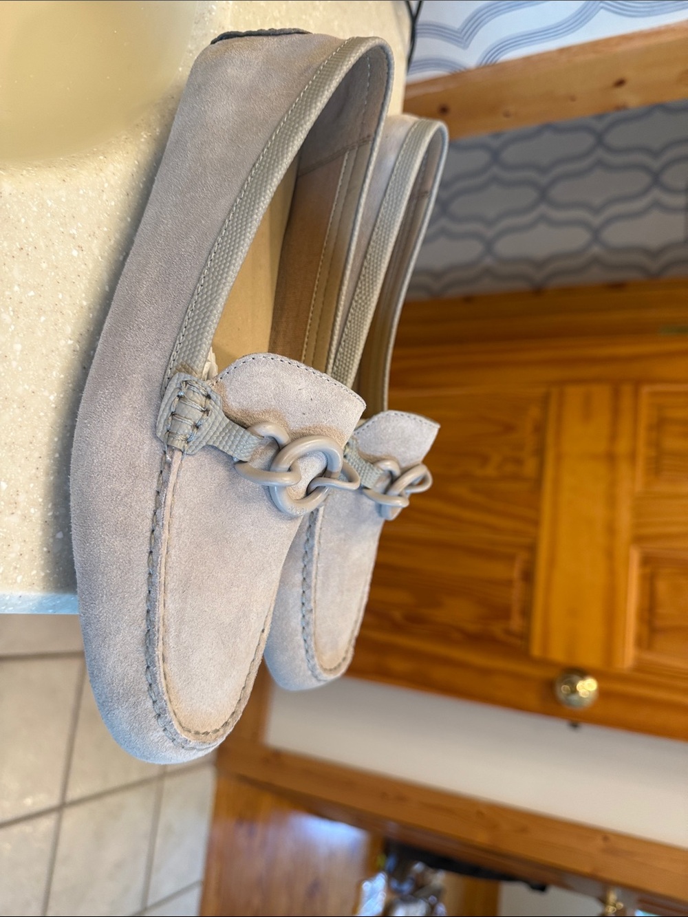 NYDJ Suede Slip-On Loafers in Light Gray